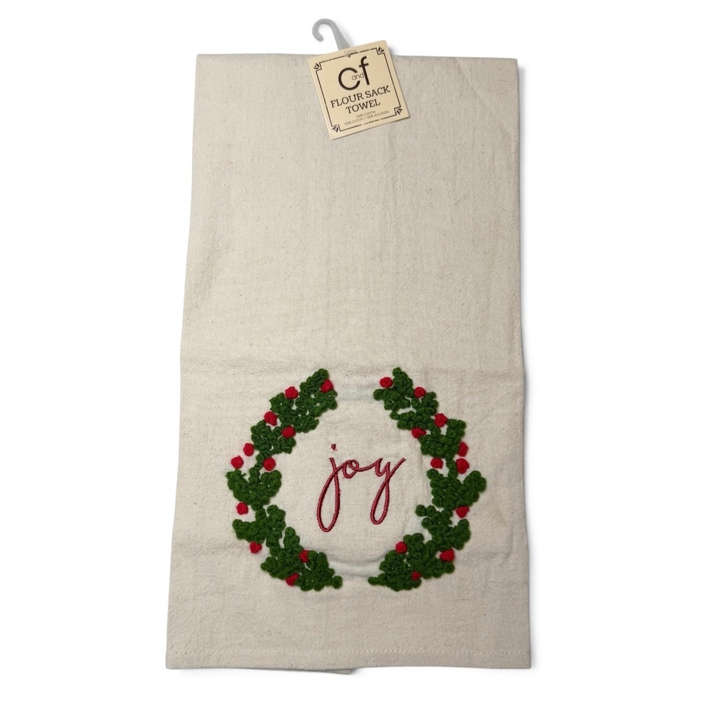 C&F Home Joy Wreath Flour Sack Kitchen Towel Christmas 86171397 NWT